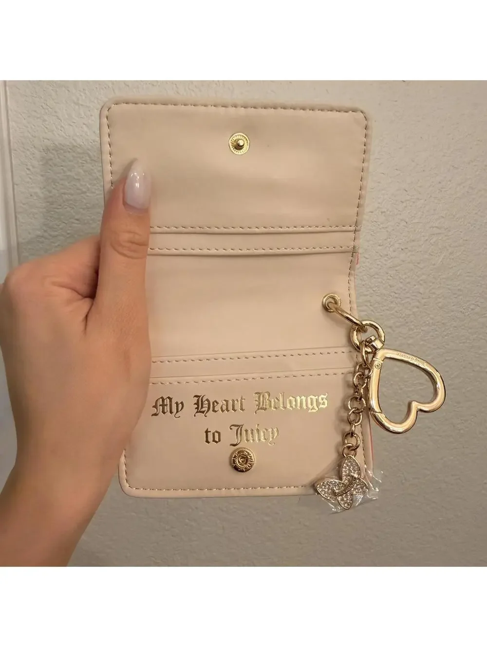 Juicy Couture Pink Keychain Cardholder with Butterfly and Heart Charm